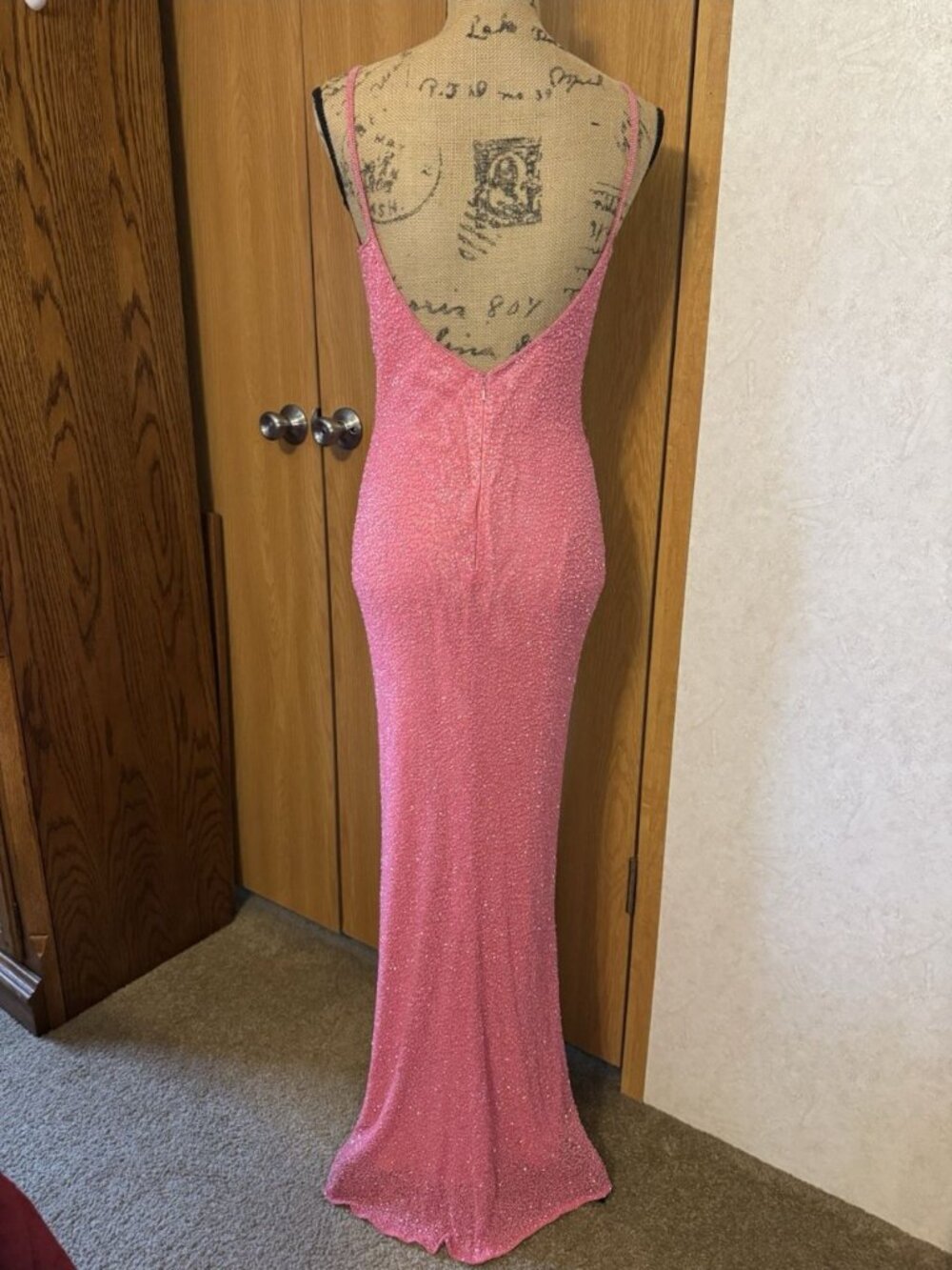Vtg Y2K SCALA Pink Silk Beaded Sequin Dress HOCO Prom Formal Party Holiday M - Picture 3 of 11